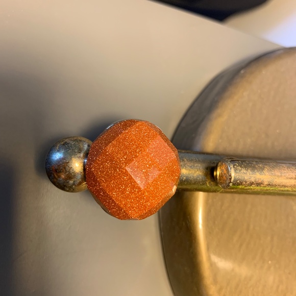 Faceted Aventurine Statement Ring – Silver Tone Geometric Dome Cocktail Jewelry - Picture 5 of 7